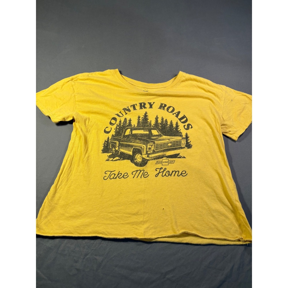 GM Chevrolet Country Roads Take Me Home Yellow Graphic Tee Shirt Medium Cotton